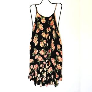 Vintage Free Size Pink Rose Black Dress
